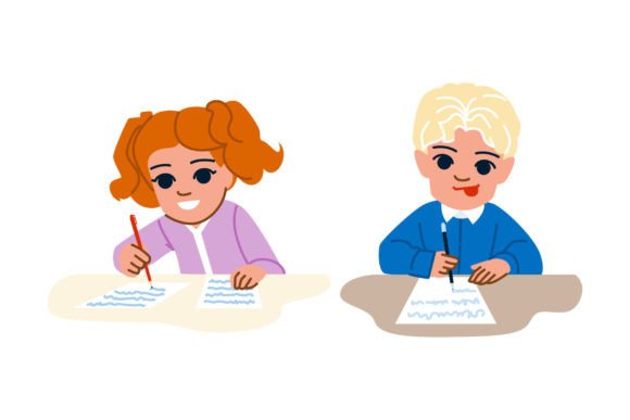 Education School Kids Practicing Handwriting
