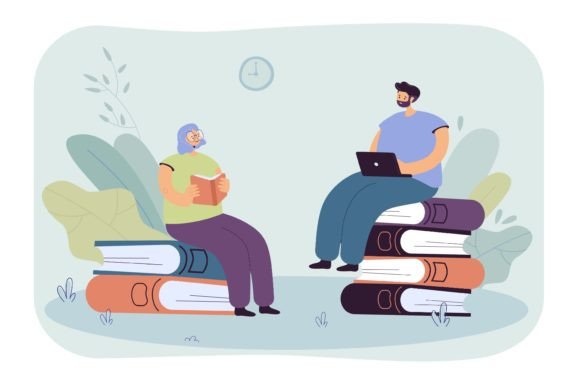 Tiny People Reading Books: Woman Reading